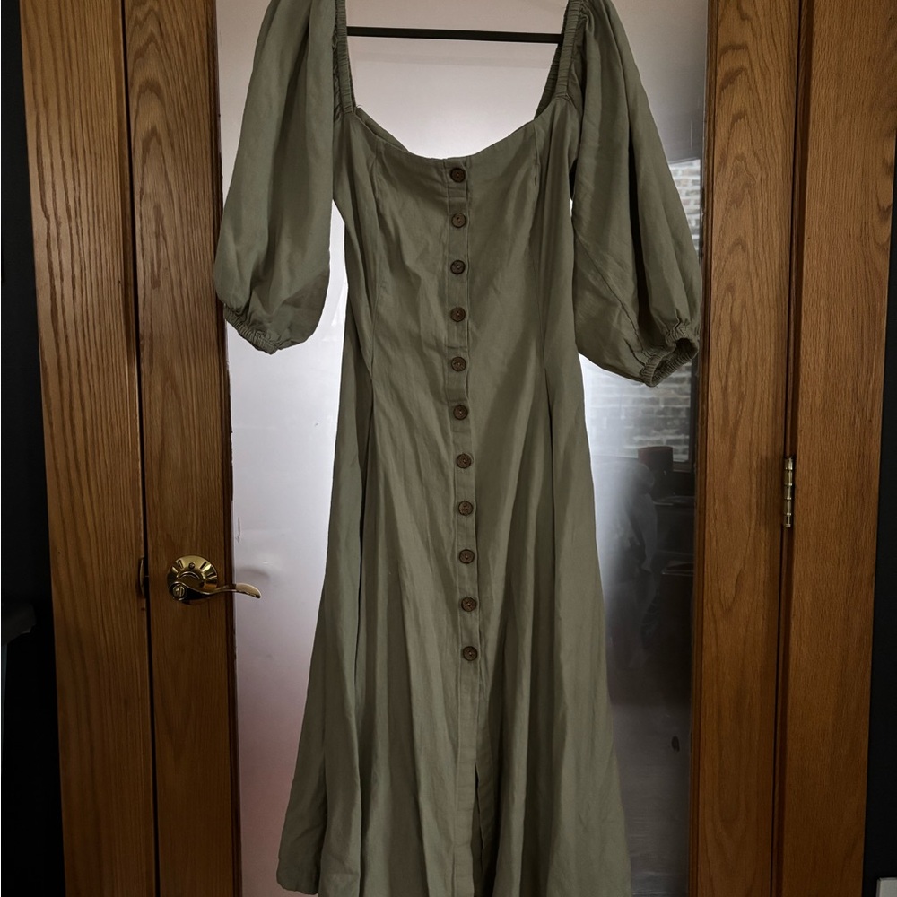 Free People Sage Green Long Sleeve Dress